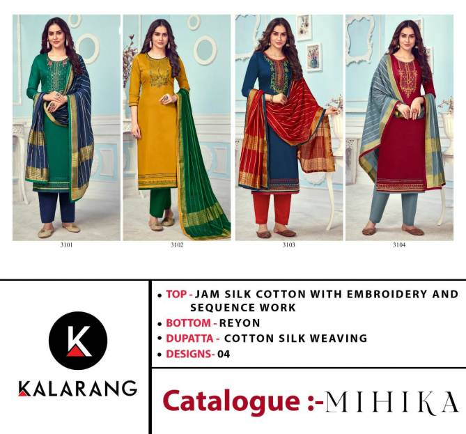 Kalarang Mihika Jam Silk Fancy Festive Wear Embroidery Sequence Work Dress Material
